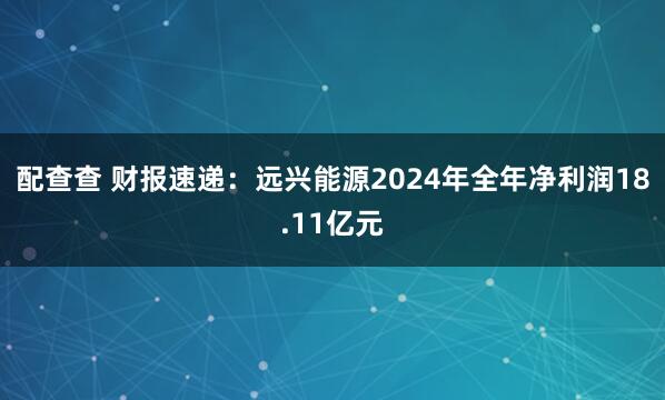 配查查 财报速递：远兴能源2024年全年净利润18.11亿元